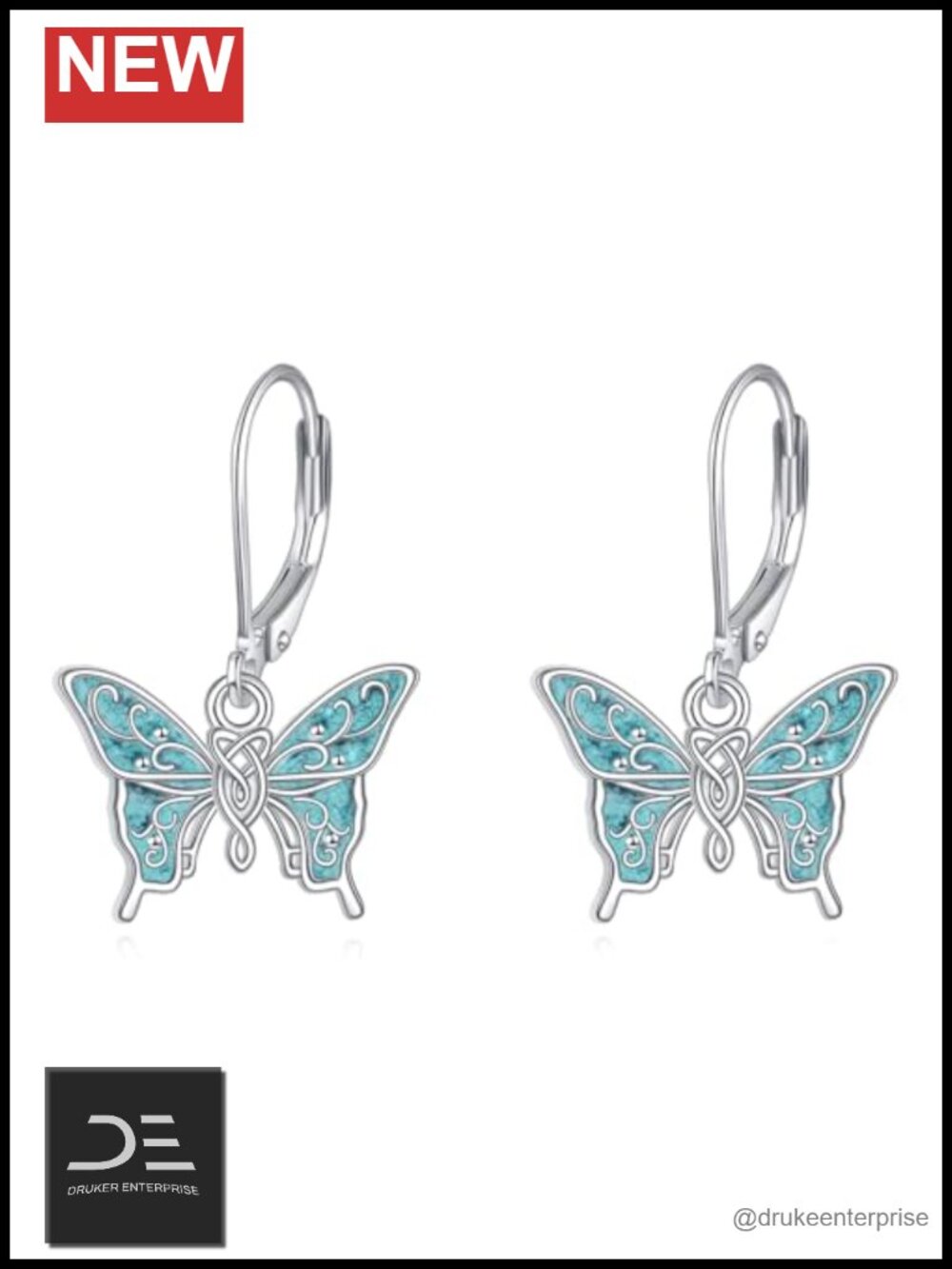 Butterfly Earrings 925 Sterling Silver Turquoise Dangle for Women